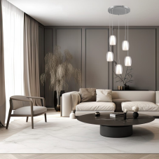 TRIO SELECT 317530506 BARRET závěsné svítidlo D480mm 5xE14 chromová, průhledná