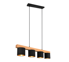 TRIO R30654002 CAMERON závěsné svítidlo 4xE14 čiarna, dřevo, zlatá