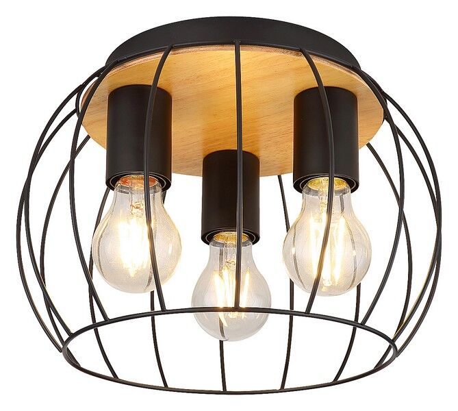 RABALUX 5293 Kamala stropní svítidlo D300mm 3xE27 černá, dřevo