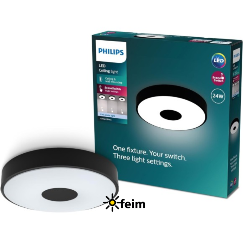 Philips 8720169301313 Coiner stropní svítidlo D389mm LED 24W/2800lm 4000K černá, SceneSwitch