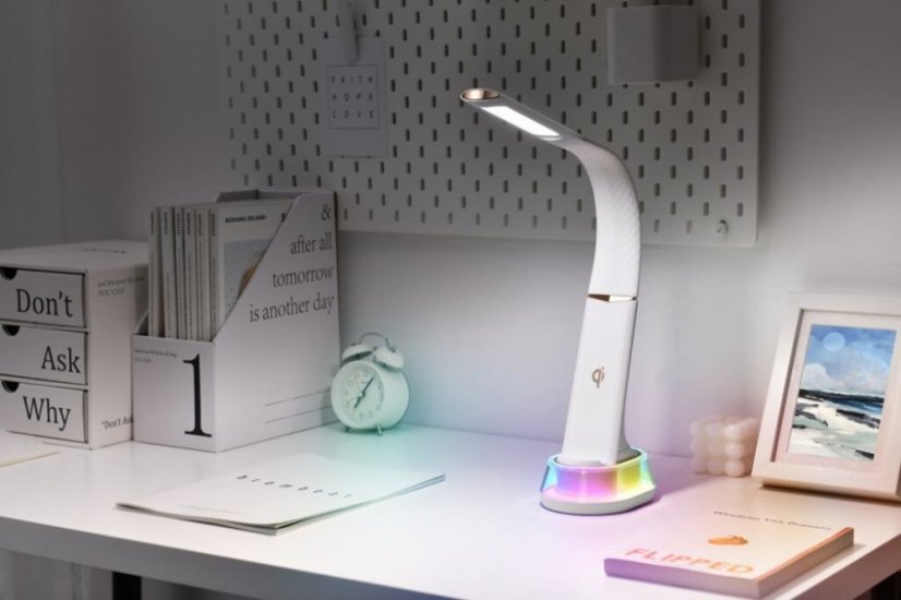 Immax 08974L CORELLA stolní lampa LED 7W 150-450lm 3000-5500K RGB podsvícení, bílá, zlatá, dotykové ovládání, noční podsvícení, stmívatelné, RGB, CCT