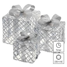 EMOS DCFC10 vianočná dekorácia darčeky 72 LED 1,35W studená biela, časovač, 3-set rôzne veľkosti, adaptér