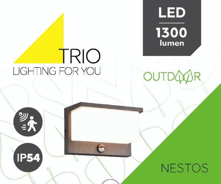 TRIO 240969142 NESTOS vonkajšie nástenné svietidlo so senzorom SMD LED 13W/1300lm 3000K IP54 antracitová, biela