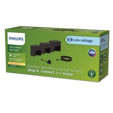 Philips 8720169269439 GardenLink Low Volt 24V Grits nízkonapěťové venkovní nástěnné svítidlo LED 3x1,5W/180lm 2700K IP44 černá 3-set+adaptér+kabel 5m