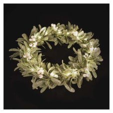 EMOS DCTW28 vánoční dekorace - věnec jmelí 25 LED D35cm 0,2W teplá bílá, barva drátu - transparentní, časovač, 3xAA excl.