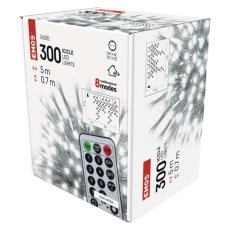 EMOS D4CC02 vánoční řetěz - rampouchy CLASSIC 300 LED 5m 6W studená bílá, IP44, barva drátu - transparentní, časovač, dálkový ovladač, adaptér