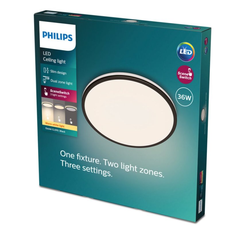 Philips 8719514432086 Ozziet stropné svietidlo LED 36W/3900lm 2700K čierna SceneSwitch