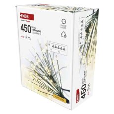 EMOS D3AW11 vánoční řetěz nano 450 LED 8m 6W teplá bílá, barva drátu - zelená, časovač, adaptér