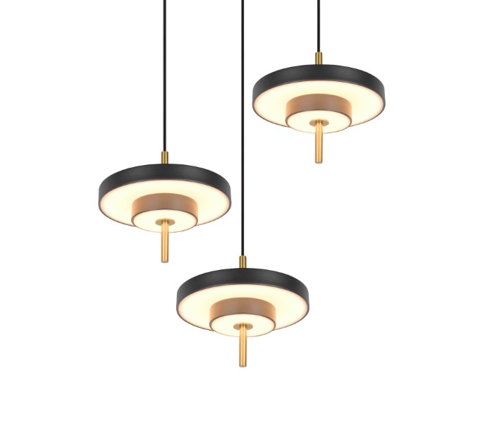 TRIO 340230380 KEATON závesné svietidlo D450mm SMD LED 3x10W/1200lm 2300+3000+4000K čierna, zlatá, switchdimmer