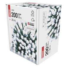 EMOS D5AC07 vánoční řetěz - kuličky CHERRY 200 LED 20m 3,6W studená bílá, IP44, barva drátu - zelená, adaptér
