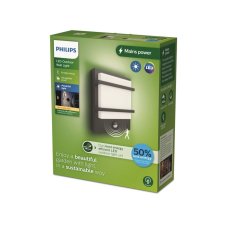 Philips 8720169263734 UltraEfficient Petronia vonkajšie nástenné svietidlo so senzorom PIR LED 3,8W/800lm 2700K IP44 antracit