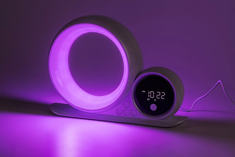 RABALUX 76109 Wakeway dekorační stolní lampička s hodinami LED 5W RGB bílá