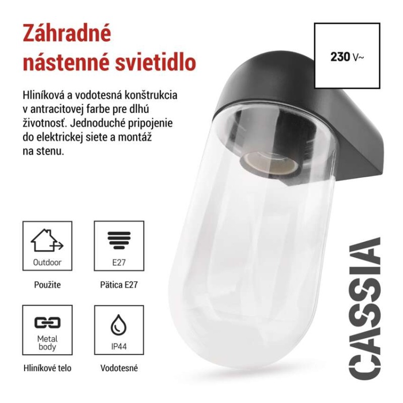 EMOS ZGG010P CASSIA venkovní nástěnné svítidlo E27 126 × 95 × 222  IP44 antracit