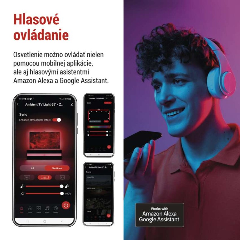 EMOS 1551650000 GoSmart LED pás za TV 65“ (164 cm) 24W 610lm čierna/biela