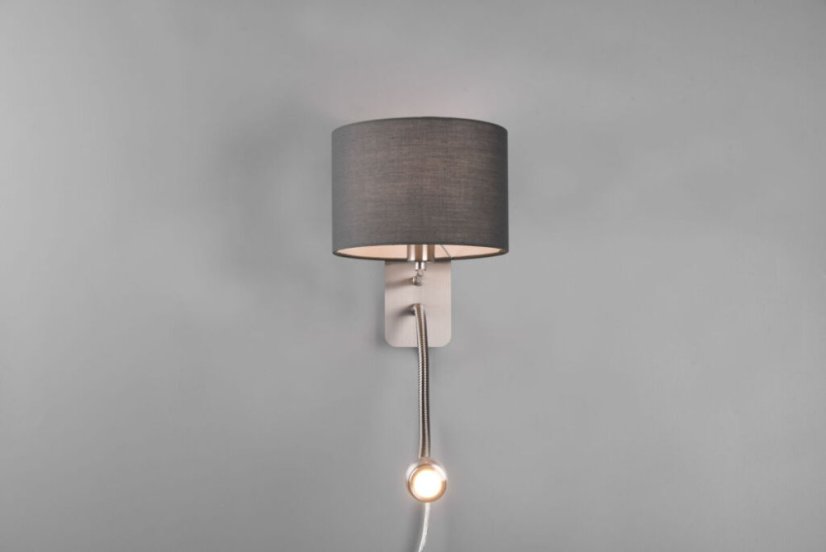 TRIO 271170211 HOTEL nástěnné svítidlo 1xE14 + 1xLED 3,1W/310lm matný nikl, šedá