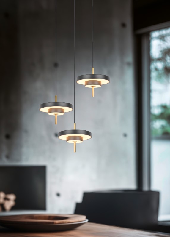 TRIO 340230380 KEATON závesné svietidlo D450mm SMD LED 3x10W/1200lm 2300+3000+4000K čierna, zlatá, switchdimmer