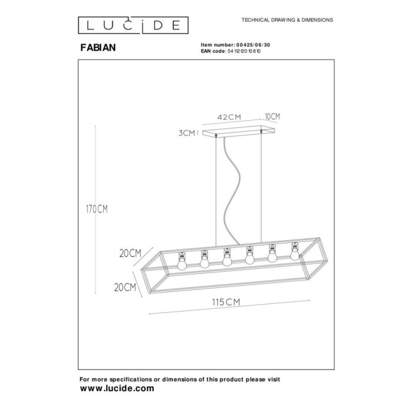 LUCIDE 00425/06/30 FABIAN závěsné svítidlo 6xE27 černá