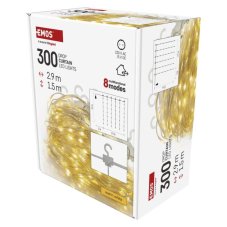 D3EW03 EMOS NANO dekorační řetěz - záclona 300 LED  2,9x1,5m transparentní drát, teplá bílá, 8 módů, IP44