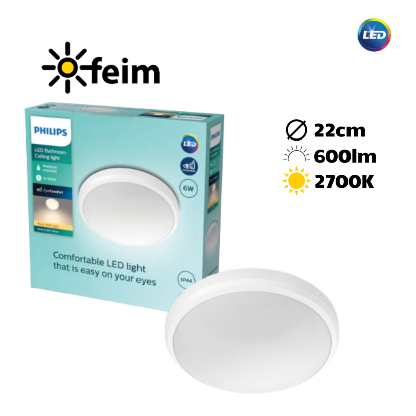 Philips Doris LED CL257 Stropné svítidlo do koupelny kruhové 6W/600lm 220mm 2700K IP44 bílá