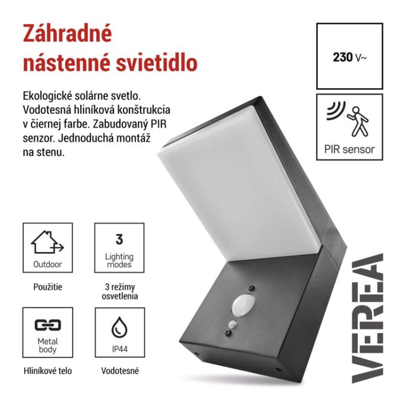 EMOS ZGK044S VEREA solární venkovní nástěnné svítidlo LED 154 × 107 × 130 4,4W 460lm 3000K IP44 se senzorem černá