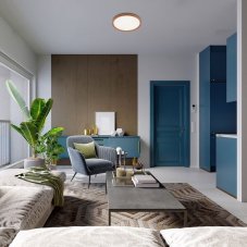 RABALUX 3500 Sherwood stropní svítidlo LED D490mm 50W/4000lm 3000-6500K imitace dřeva, bílá, stmívatelné, dálkový ovladač, starlight efekt