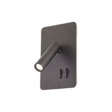 REDO 01-2982 QUDA nástěnné bodové svítidlo/spot s vypínačem LED 6+3W/330+135lm 3000K černá, USB port