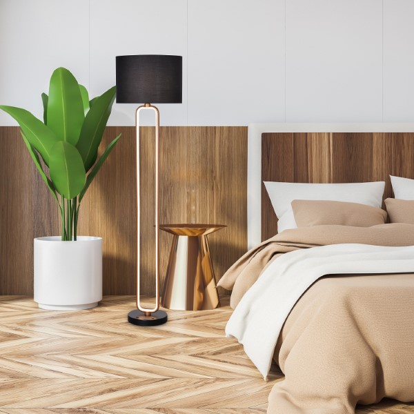 RABALUX 74043 Domiro stojacia lampa D400mm 1xE27+LED 30W/825lm 3000K zlatá, čierna