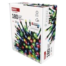 EMOS D4AM24 vánoční řetěz CLASSIC 180 LED 18m 3,6W multicolor, IP44, barva drátu - zelená, časovač, adaptér