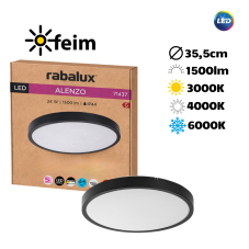 RABALUX 71437 Alenzo stropní svítidlo D355mm LED 24W/1500lm 3000+4000+6000K IP44 černá, DIP switch