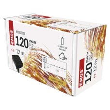 EMOS D3ZW01 vánoční řetěz nano se solárním panelem 120 LED 12m 2,4W teplá bílá, IP44, barva drátu - měděná, časovač, baterie (1× NiMH, 600 mAh, AA) Solar