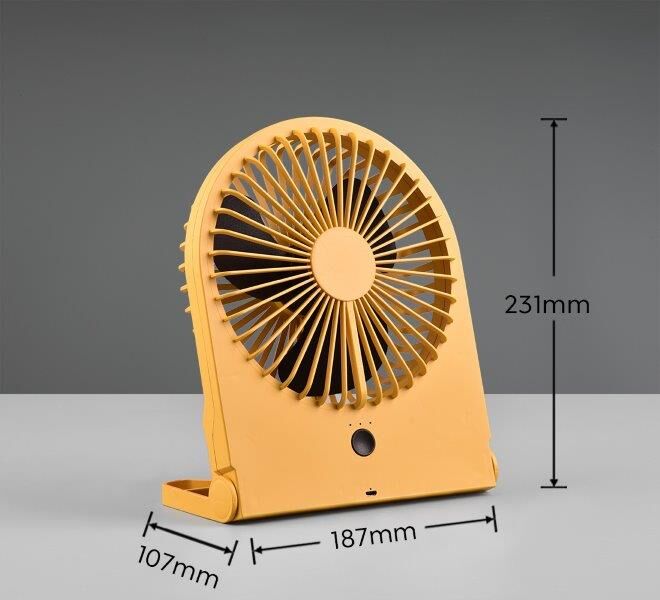 TRIO Reality R044-83 BREEZY ventilátor 3 rýchlostné stupne, nabíjateľná batéria, USB-C port, okrová