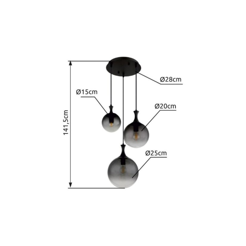 GLOBO 15885-3H DALTON závesné svietidlo D390mm 3xE27 čierna, dymová