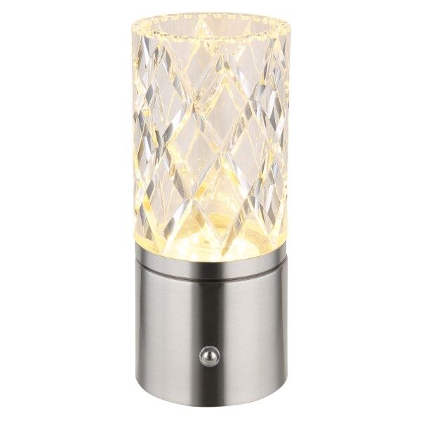 GLOBO 21010N LUNKI dotyková stolná lampička V190mm LED 2,5W/185lm 2700+6500+4000K matný nikel, priehľadná, vrátane batérie CR18650 1800mAh 3,7V, USB-A 2.0 - USB-C