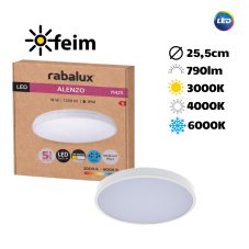 RABALUX 71425 Alenzo stropné svietidlo D255mm LED 12W/790lm 3000+4000+6000K IP44 biela, DIP switch