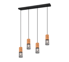 TRIO 304300432 TOSH závěsné svítidlo 4xE27 matná černá, dřevo