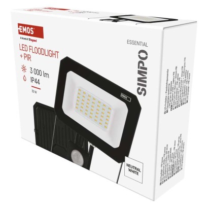Emos ZS2333 exteriérový  LED reflektor  SIMPO so senzorom 30W 3000lm 4000K IP44