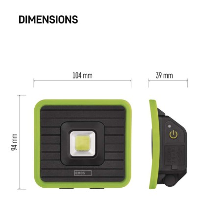 EMOS P4539 LED nabíjecí pracovní svítilna 1000lm Li-Ion USB C IP44 černo-zelená