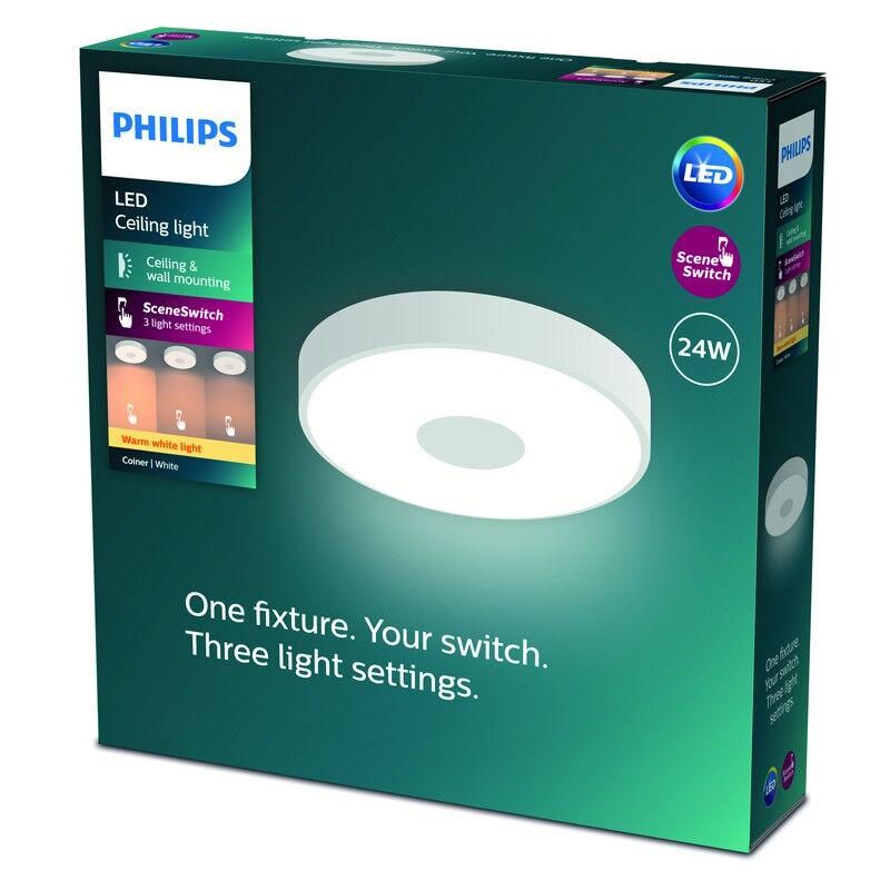 Philips 8720169301252 Coiner stropní svítidlo D389mm LED 24W/2700lm 2700K bílá, SceneSwitch