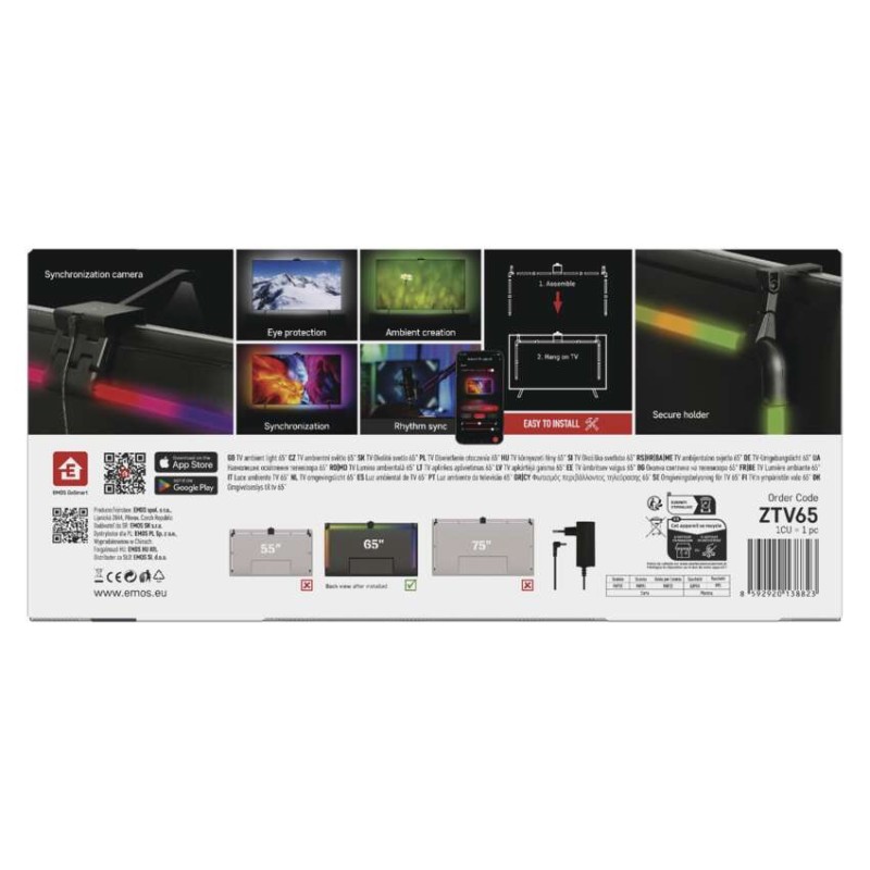 EMOS 1551650000 GoSmart LED pás za TV 65“ (164 cm) 24W 610lm čierna/biela