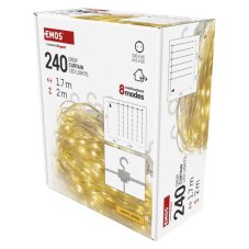 D3EW01 EMOS NANO dekorační řetěz - záclona 240 LED 1,7x2m transparentní drát, teplá bílá, 8 módů, IP44