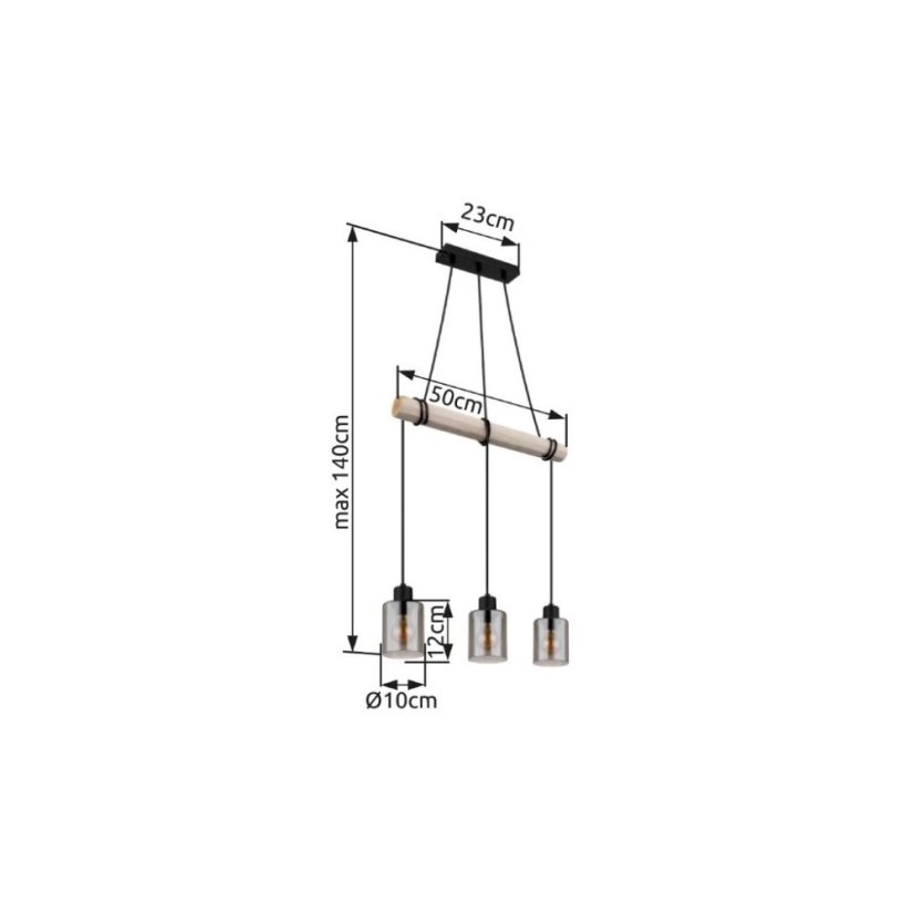 GLOBO 15465-3H HADERA závesné svietidlo 3xE27 čierna matná, dymová