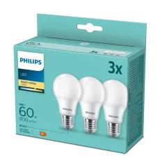 Philips 8718699775490 LED žárovka E27 8W/60W 806lm A60 2700K 3-set