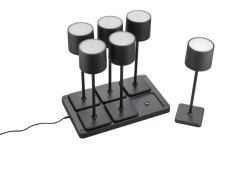 TRIO Reality R54096632 FERNANDEZ venkovní stolní lampa SMD LED V400mm 1,5W/130lm 2700+4000+6000K IP54 černá matná, nabíjecí baterie, USB-C port, nabíjecí stanice, 6-set + základňa