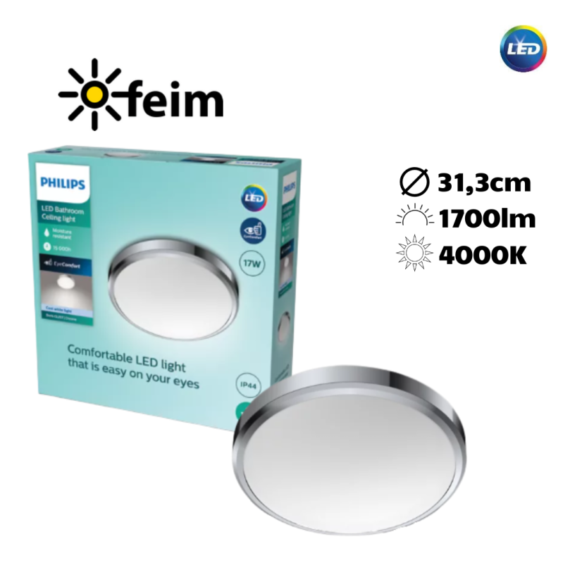 Philips Doris LED CL257 Stropné svítidlo do koupelny kruhové 17W/1700lm 313mm 4000K IP44 chrom