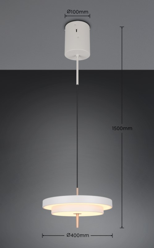 TRIO 340219176 KEATON závesné svietidlo D400mm SMD LED 34,5W/4000lm 2300+3000+4000K svetlošedá, switchdimmer