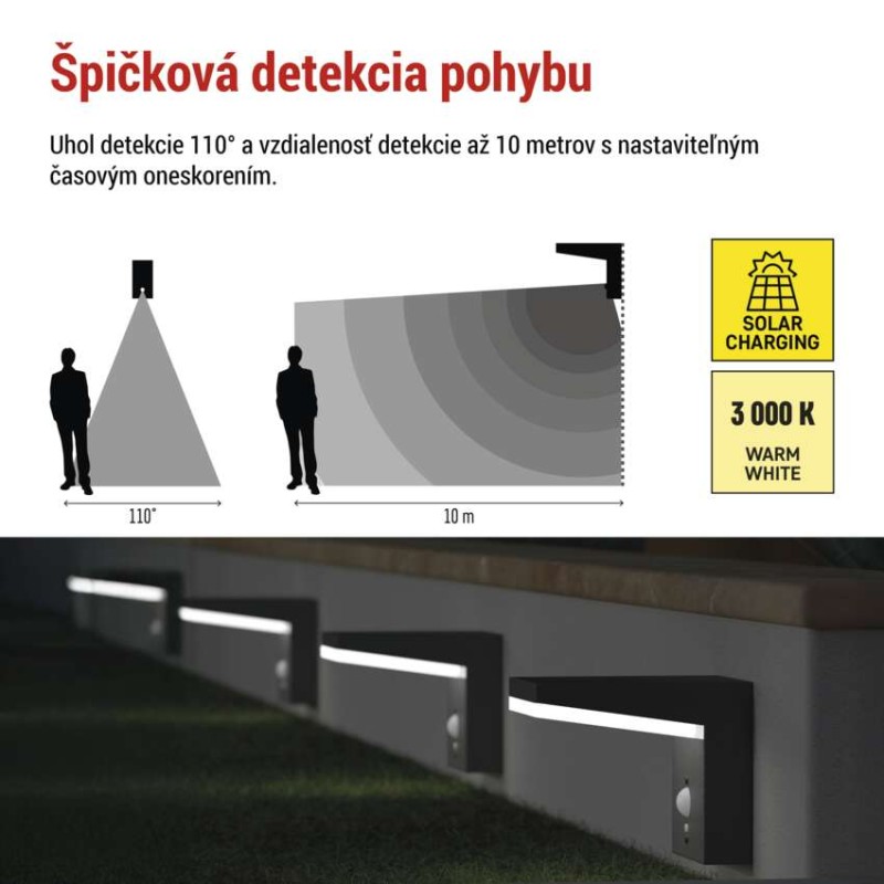 EMOS ZGK044S VEREA solární venkovní nástěnné svítidlo LED 154 × 107 × 130 4,4W 460lm 3000K IP44 se senzorem černá
