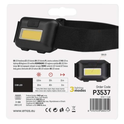 EMOS P3537 LED čelovka 110lm 3× AAA černá