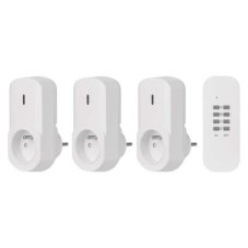 P0070 EMOS 4-set - diaľkovo ovládané zásuvky 3x, diaľkový ovládač 1x, vrátane batérie 1×3V CR2032, IP44, biela