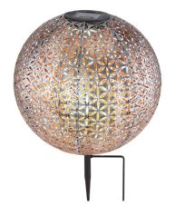 Globo 33629 solárne svietidlo dekoratívne, zapichovacia guľa s ozdobným dierovaním D270mm LED 0,06W 3000K, vrátane batérie 1xAA Ni-Mh 600mAh, IP44, strieborná, zlatá