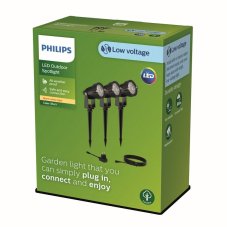 Philips 8720169269392 GardenLink Low Volt Caper nízkonapěťové venkovní svítidlo/reflektor 24V LED 3x1,5W/180lm 2700K IP44 černá 3-set+adaptér+kabel 5m